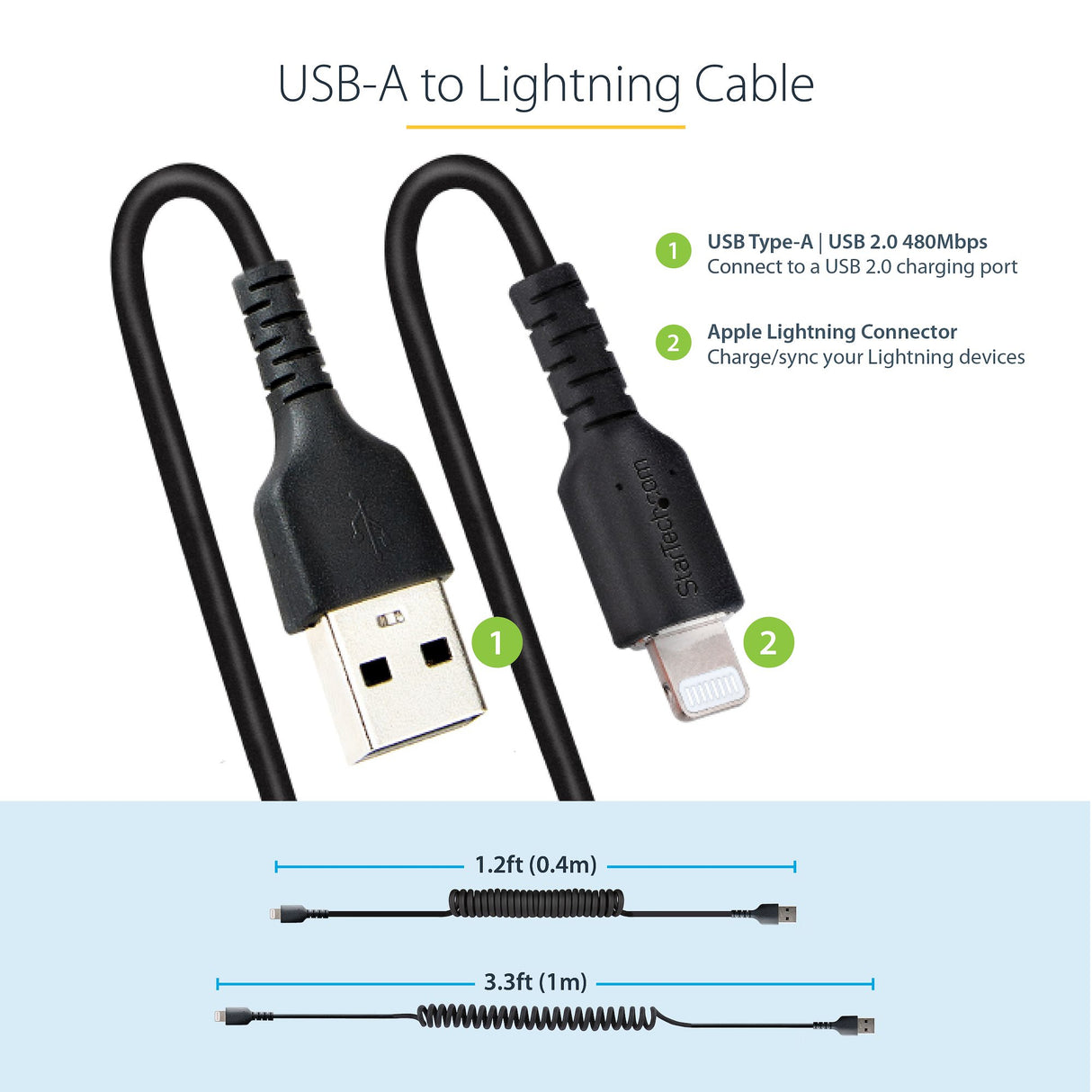 USB TO LIGHTNING CABLE - 1M (3.3FT) COILED CABLE BLACK