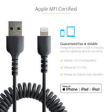 USB TO LIGHTNING CABLE - 1M (3.3FT) COILED CABLE BLACK